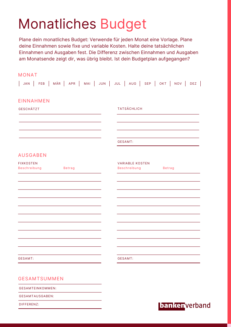 Bild Monatsbudget