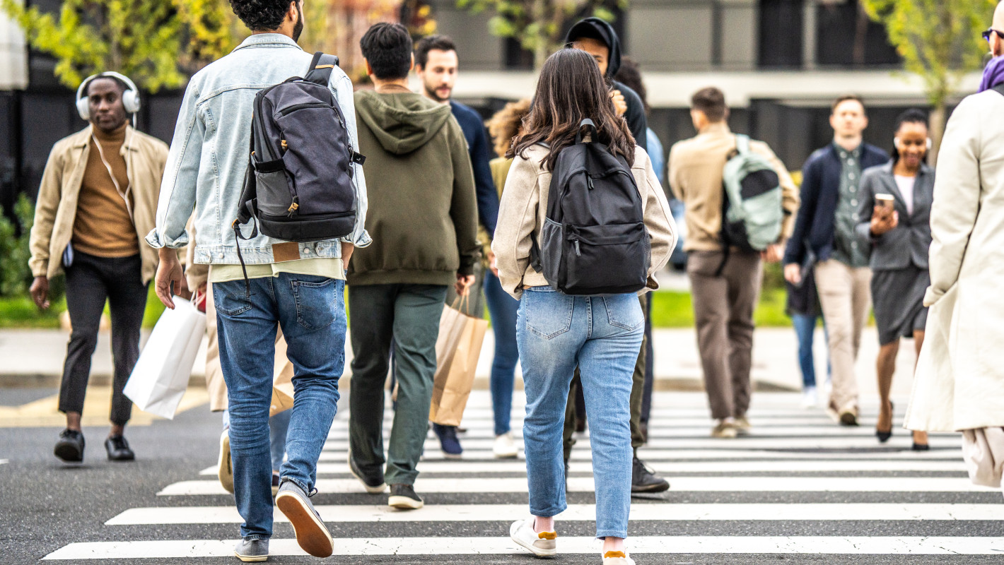 People crossing the crosswalk