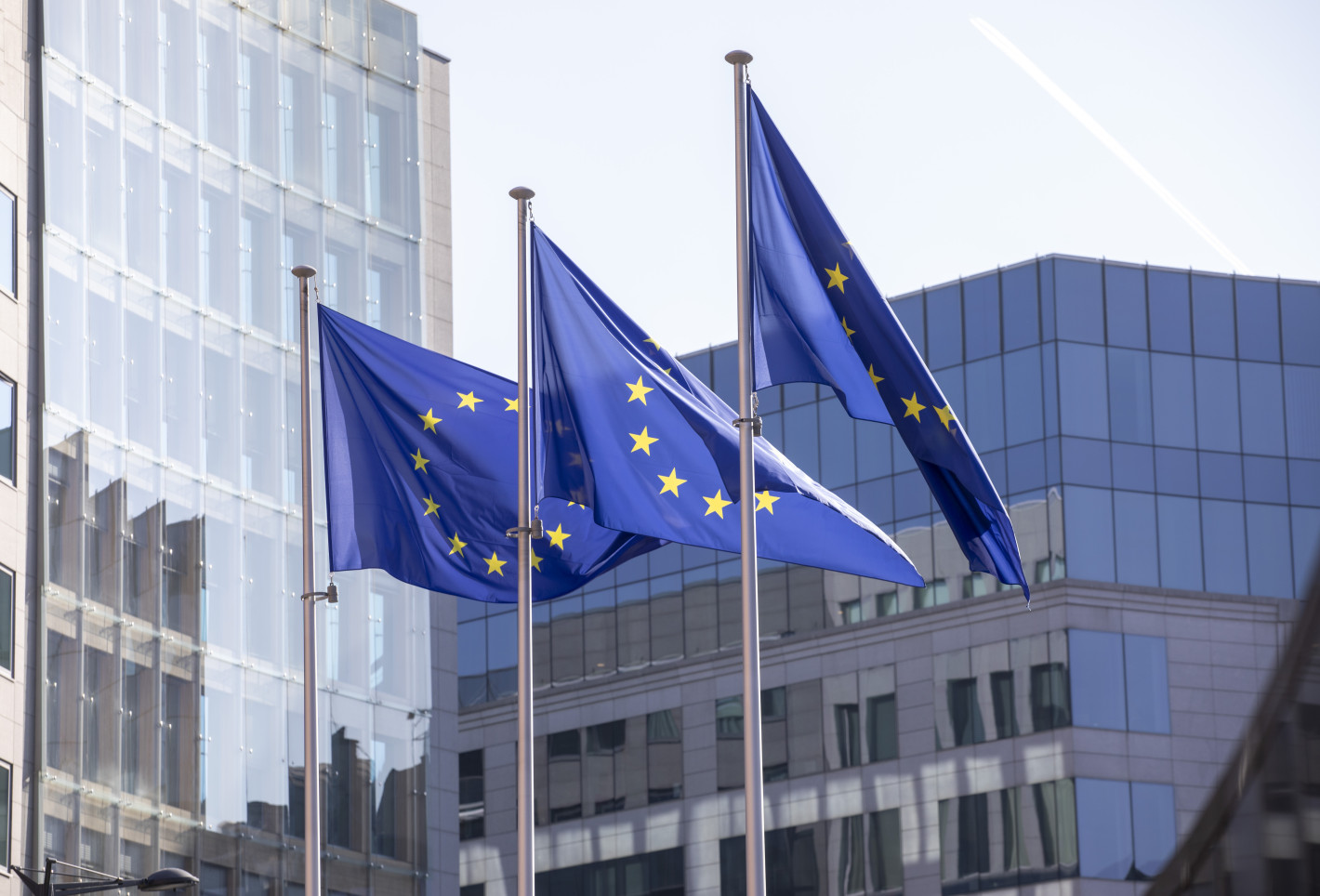 Europaflaggen im Europaviertel in Brüssel